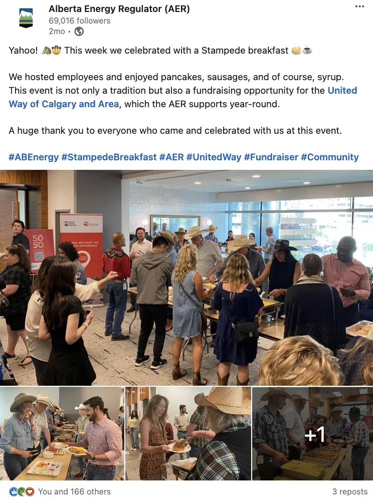 AER LinkedIn post about the Stampede breakfast