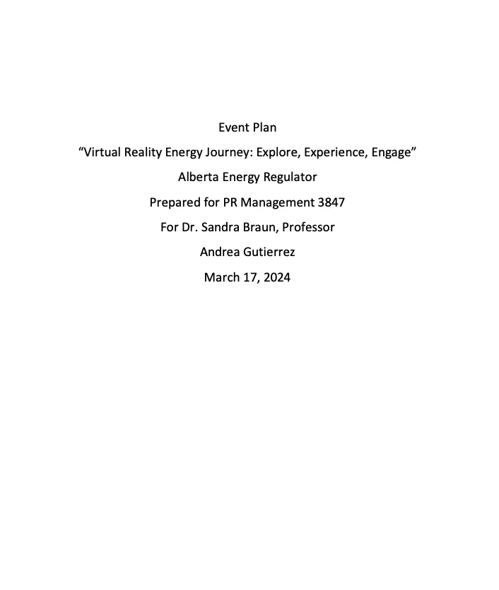 Event plan cover: Virtual Reality Energy Journey
