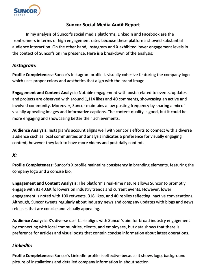Social Media Audit - Suncor
