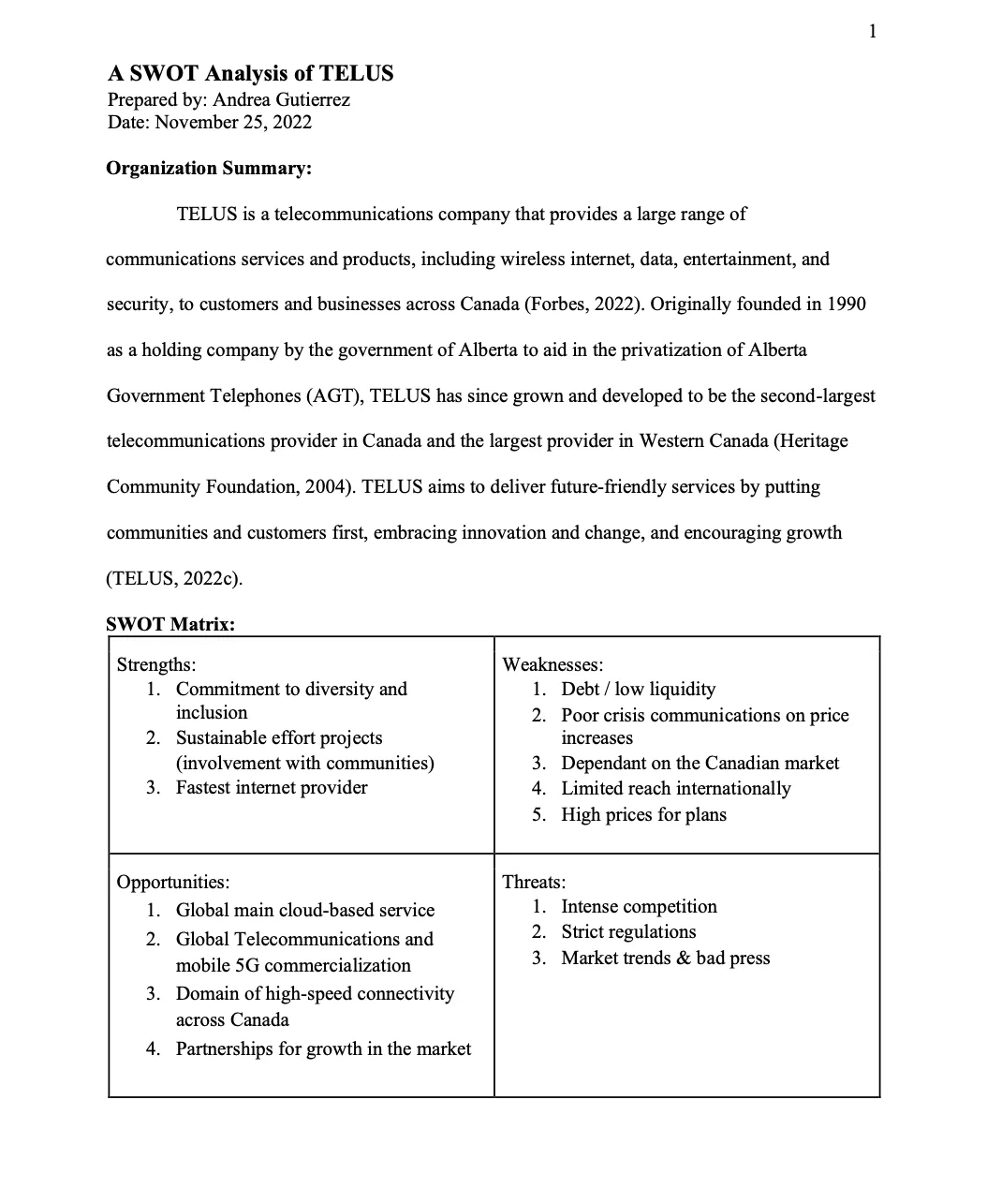 Company Analysis - TELUS